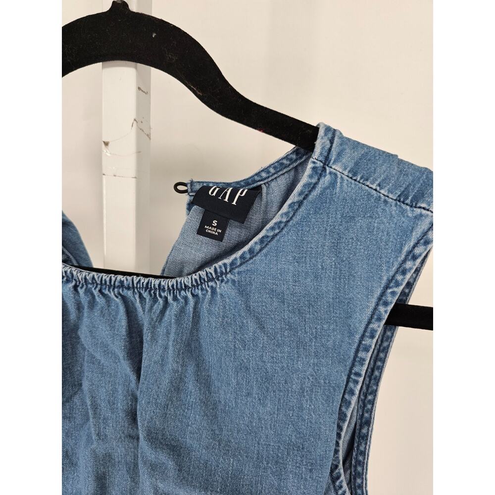 Gap Womens Sz S Denim Side-Tie Cutout Mini Dress Blue Jean Sleeveless - Picture 2 of 4